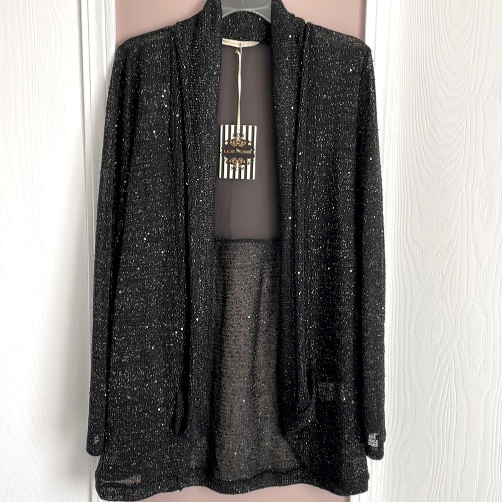 NWT  🌹 LILA ROSE 🌹 CARDIGAN BLACK SPARKLING SEQUINS SIZE 10 ( European 42)